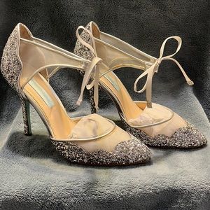 Betsey Johnson Blue silver glitter wedding stilettos Stela size 8.5